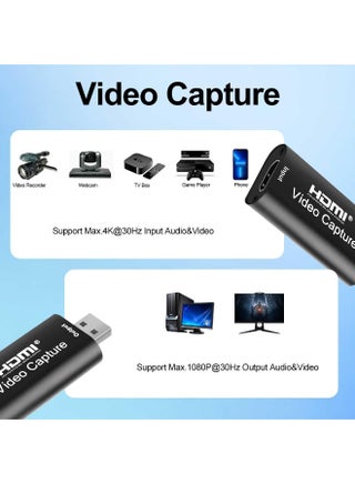 4K HDMI Video Capture Card, Cam Link Card Game Audio Adapter HDMI to USB 2.0 Record Capture Device for Streaming, Live Broadcasting, Video Conference, Teaching, Gaming - view 4